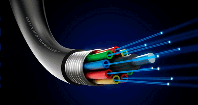 A cross-section of a fiber optic cable.