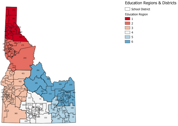 6 Education Regions & Districts in Idaho