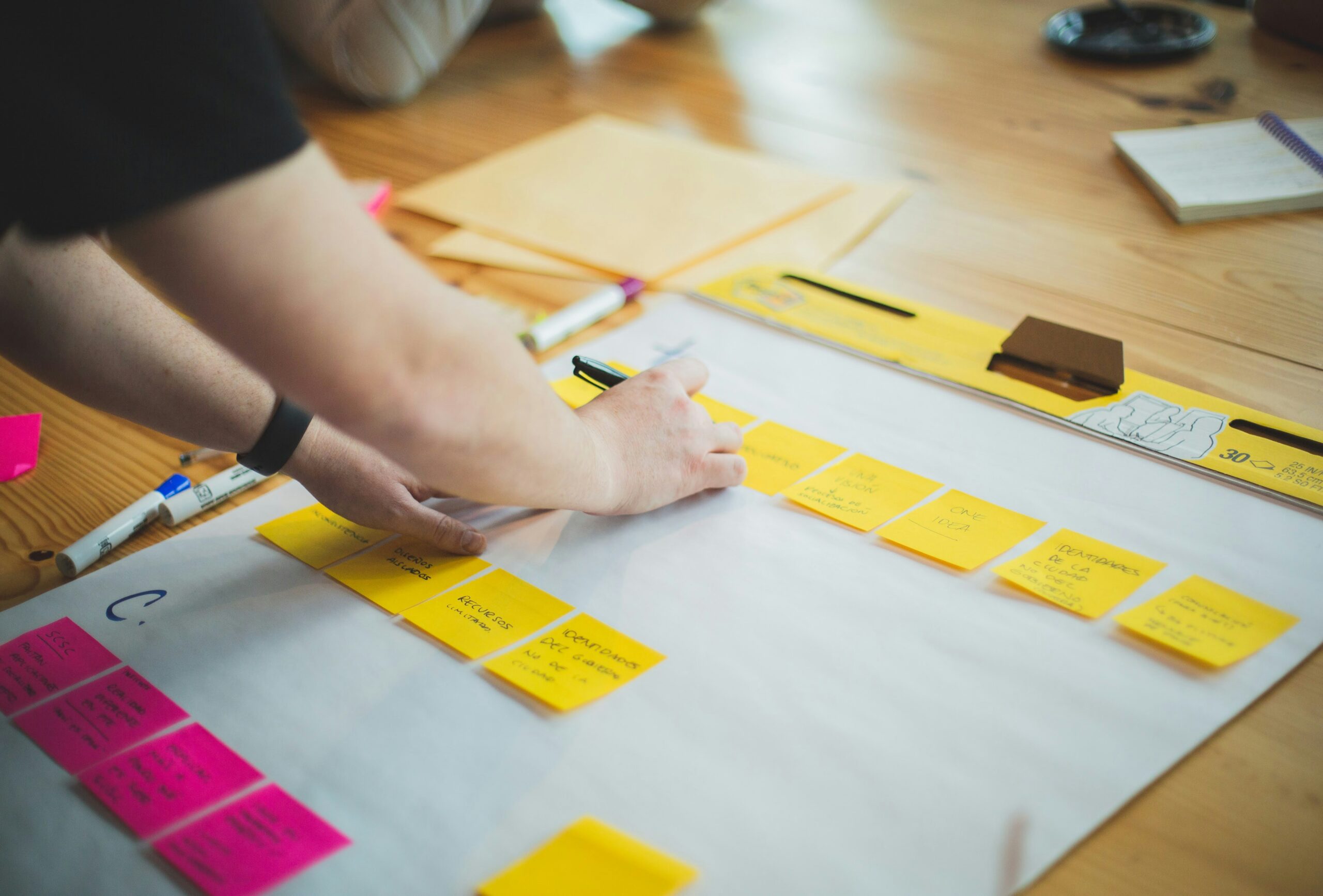 Sticky notes on posterboard for a strategic planning session